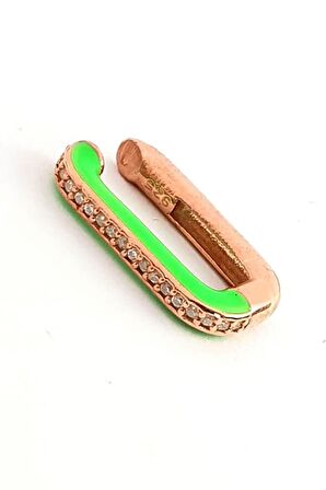 Yeşil neon mineli zirkon taş detaylı gümüş rose sıkıştırmalı kıkırdak küpe