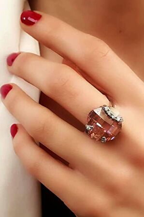 Pembe zirkon taşlı gümüş yüzük 