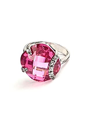 Pembe zirkon taşlı gümüş yüzük 