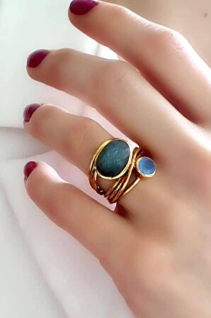 Kalsedon ve rutil kuvars taşlı rose el işi tasarım yüzük