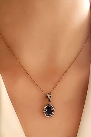 Lacivert zirkon taşlı otantik gümüş kolye 