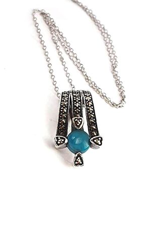 Turkuaz taşlı markazit taş detaylı gümüş tasarım kolye