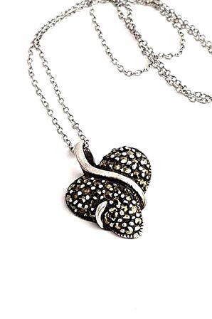 Markazit taşlı gümüş kalp kolye 