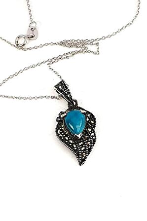 Turkuaz taşlı markazit taş detaylı gümüş tasarım kolye 