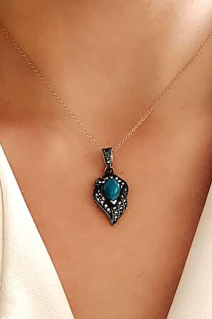 Turkuaz taşlı markazit taş detaylı gümüş tasarım kolye 