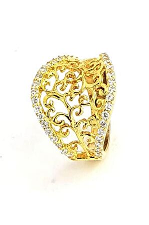 Zirkon taş detaylı italyan tasarımı gümüş üzerine altın kaplama lüks yüzük