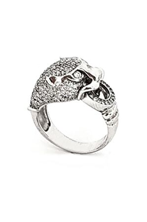 İtalyan tasarımı pırlanta ışıltısında zirkon taşlı gümüş Kaplan yüzük 