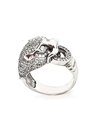 İtalyan tasarımı pırlanta ışıltısında zirkon taşlı gümüş Kaplan yüzük 