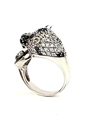 Oniks ve zirkon taş detaylı italyan tasarımı gümüş Kaplan yüzük