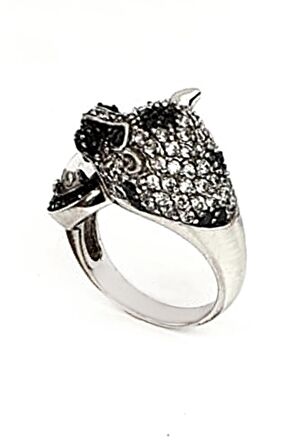 Oniks ve zirkon taş detaylı italyan tasarımı gümüş Kaplan yüzük