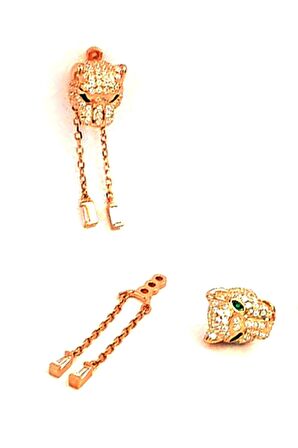 İtalyan tasarımı 925 ayar gümüş rose pırlanta ışıltısında zirkon taşlı earcuff Kaplan küpe