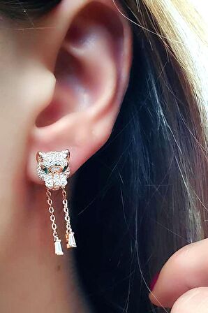 İtalyan tasarımı 925 ayar gümüş rose pırlanta ışıltısında zirkon taşlı earcuff Kaplan küpe