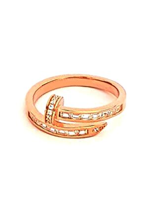 baget zirkon taşlı italyan tasarımı 925 ayar gümüş rose çivi yüzük