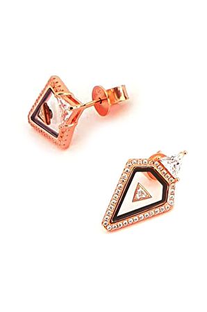 İtalyan tasarımı 925ayar gümüş rose zirkon taş detaylı lüks üçgen küpe