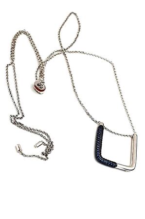 Lacivert zirkon taş italyan tasarımı 925 ayar gümüş asansörlü ayarlanabilir kare kolye