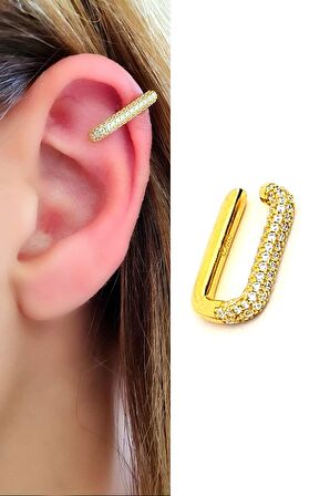 Zirkon taşlı italyan tasarımı 925 ayar gümüş altın lüks sıkıştırmalı kikirdak küpesi