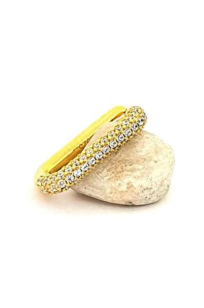 Zirkon taşlı italyan tasarımı 925 ayar gümüş altın lüks sıkıştırmalı kikirdak küpesi