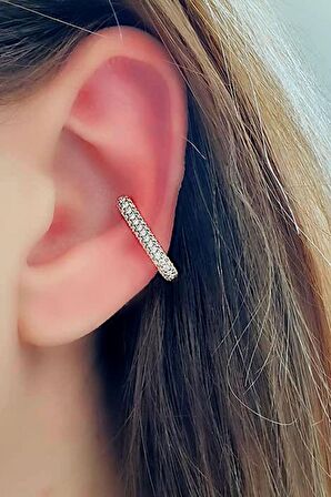 Zirkon taşlı italyan tasarımı 925 ayar gümüş rose lüks sıkıştırmalı kikirdak küpesi