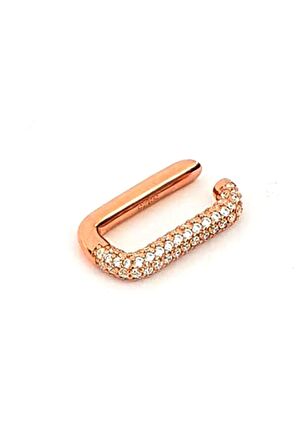 Zirkon taşlı italyan tasarımı 925 ayar gümüş rose lüks sıkıştırmalı kikirdak küpesi