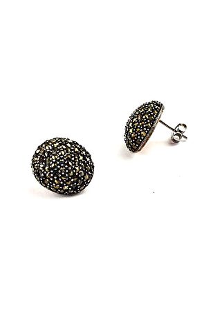 markazit taş detaylı gümüş oval küpe