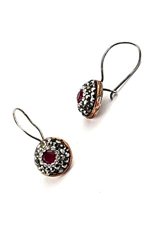 Swarovski taşlı Kök yakut taşlı gümüş otantik küpe