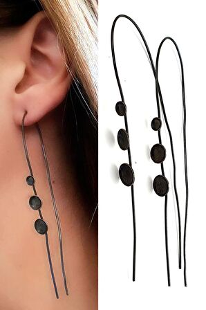 Siyah rodajlı 925 ayar gümüş tasarım küpe