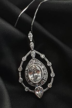 Pırlanta ışıltısında zirkon taşlı italyan tasarımı 925 ayar gümüş lüks damla kolye