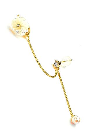 El isi sedef manolya figürlü gümüş altın kaplama zincirli kıkırdak küpesi 