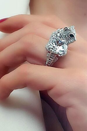 Pırlanta ışıltısında zirkon taşlı italyan tasarımı 925ayar gümüş lüks Kaplan tek taş yüzük 