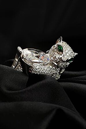 Pırlanta ışıltısında zirkon taşlı italyan tasarımı 925ayar gümüş lüks Kaplan tek taş yüzük 