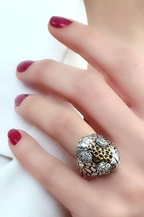 Tasarım el işi zirkon taş detaylı 925 ayar gümüş yüzük 