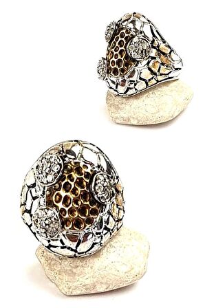 Tasarım el işi zirkon taş detaylı 925 ayar gümüş yüzük 