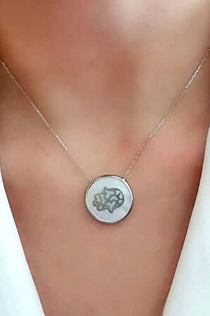 Fatmanın eli figürlü 925 ayar gümüş mineli kolye 