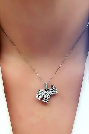 Zirkon taş detaylı fil figürlü gümüş kolye