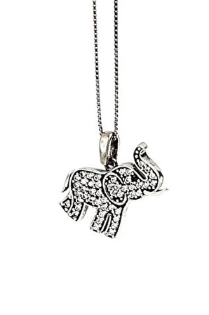 Zirkon taş detaylı fil figürlü gümüş kolye