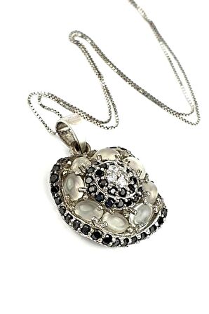 Oniks taşlı ay taşlı 925ayar gümüş ıtalyan tasarimi lüks kolye