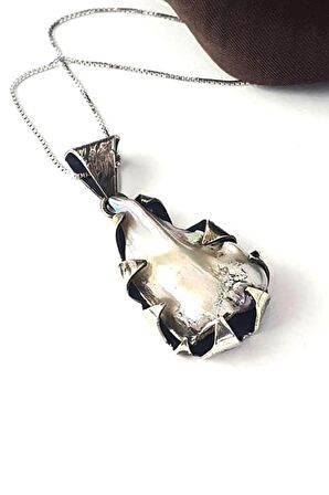 Tasarım el işi 925 ayar gümüş doğuran inci kolye