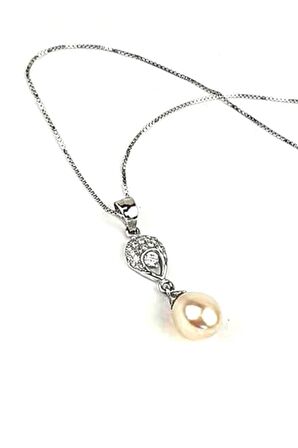 Zirkon taşlı 925 ayar gümüş zarif inci kolye 