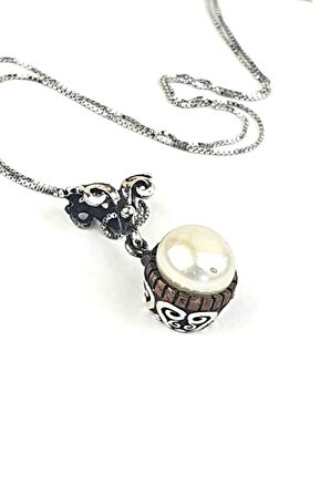 Tasarım el işi otantik 925 ayar gümüş inci kolye