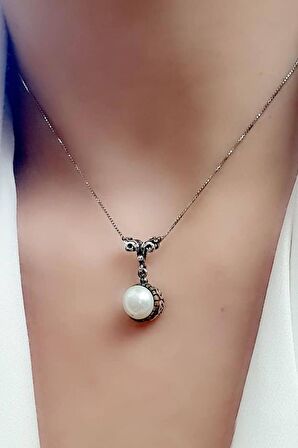 Tasarım el işi otantik 925 ayar gümüş inci kolye