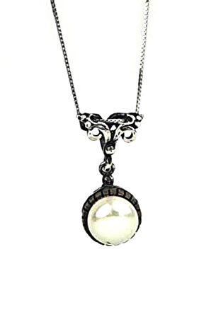 Tasarım el işi otantik 925 ayar gümüş inci kolye