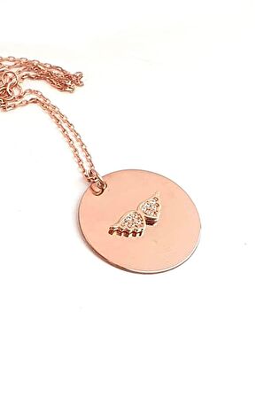 Melek kanadı figurlu 925 ayar gümüş rose plaka kolye 