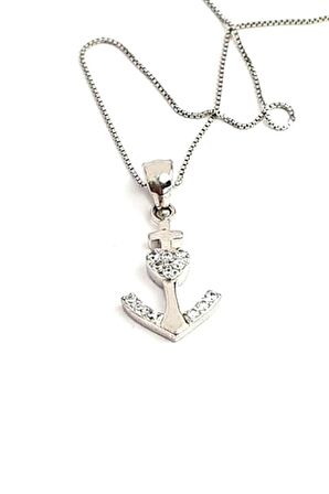 Zirkon taş detaylı 925 ayar gümüş çapa kolye