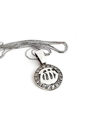 Allah yazılı 925 ayar gümüş zirkon taşlı kolye 