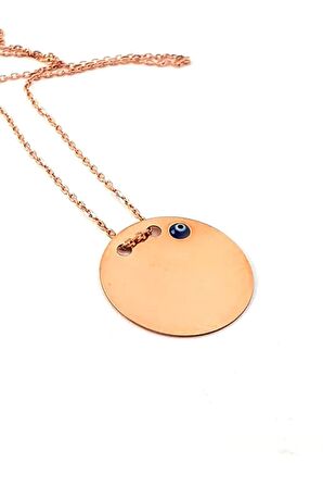 Nazar boncugu detayli 925 ayar gümüş rose plaka kolye