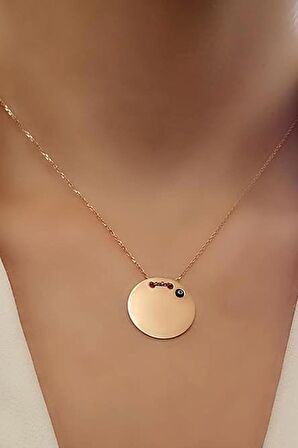 Nazar boncugu detayli 925 ayar gümüş rose plaka kolye