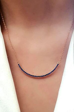 Lacivert zirkon taşlı 925 ayar gümüş rose yay kolye