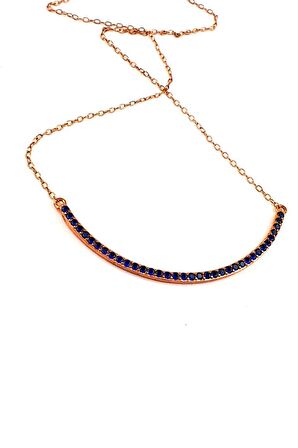 Lacivert zirkon taşlı 925 ayar gümüş rose yay kolye