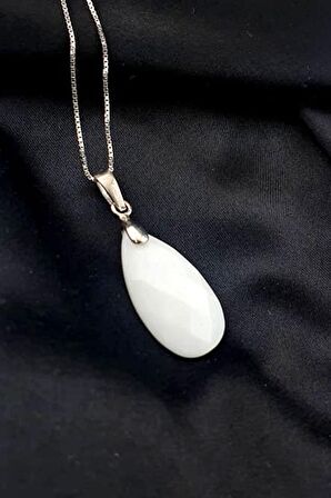 süt zirkon taşlı italyan tasarımı 925 ayar gümüş damla kolye 