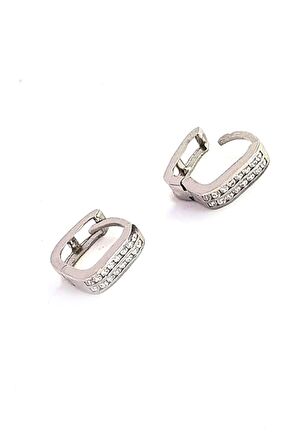 çift sıra zirkon taşlı 925 ayar gümüş minimal halka cift küpe 1cm 